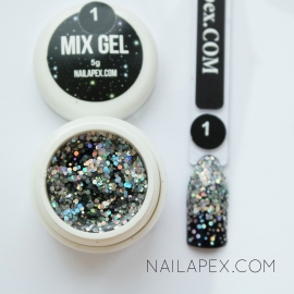 Декор-гель Nailapex «Mix-Gel» №1 — глиттер серебро 